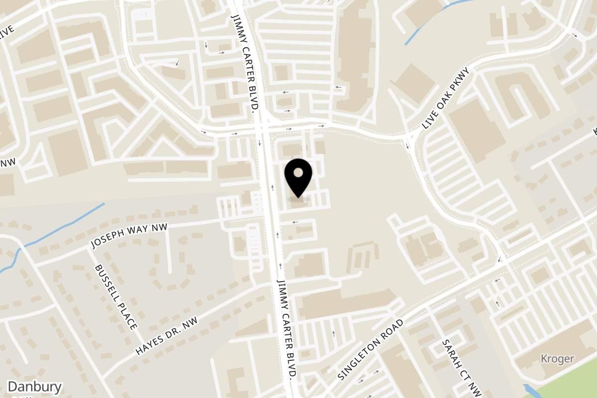 Map showing the location of Mariscos La Riviera Nayarit Norcross on 5385 Jimmy Carter Boulevard in Norcross